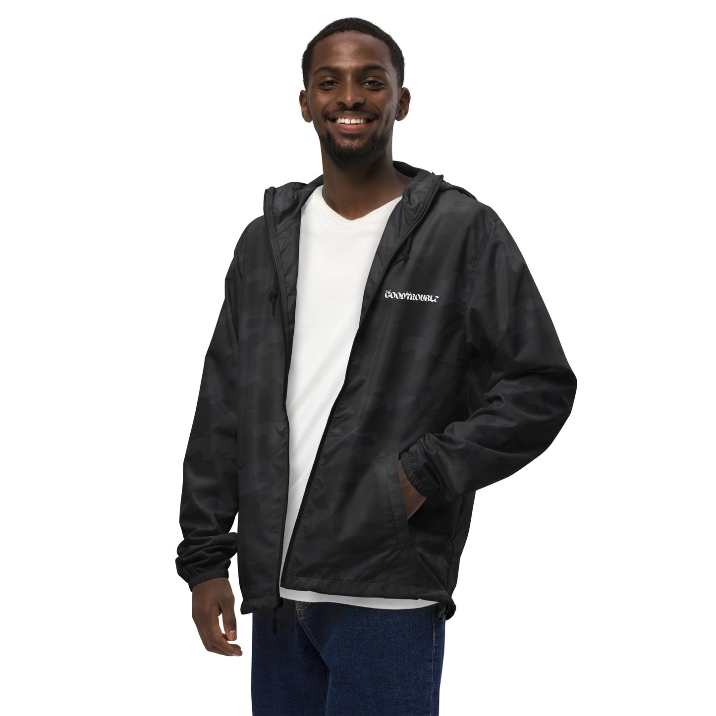 Unisex lightweight zip up windbreaker Logo White