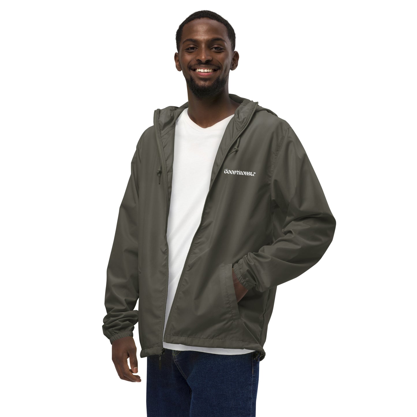 Unisex lightweight zip up windbreaker Logo White