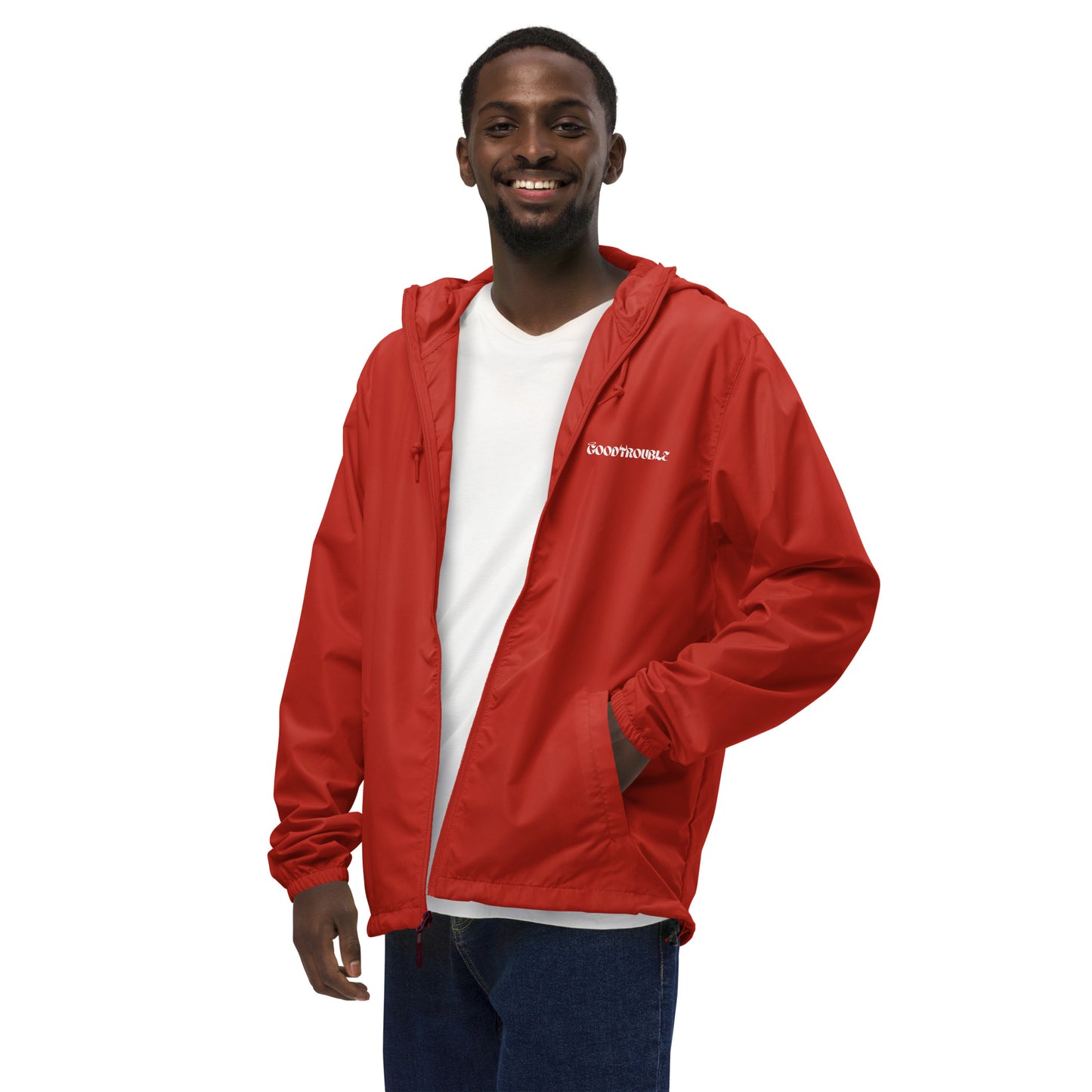 Unisex lightweight zip up windbreaker Logo White